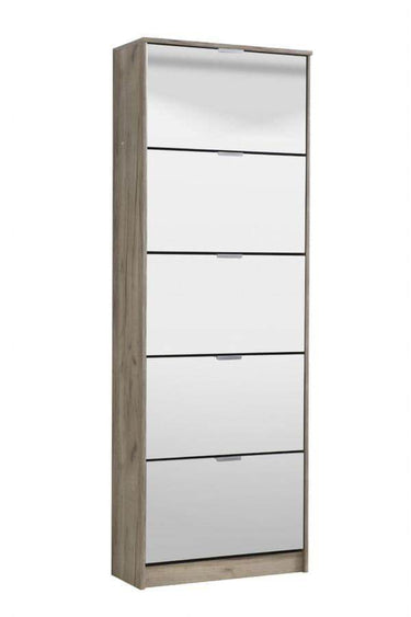 Carrera Mirrored Oak Effect Tall Shoe Cabinet with Five Revolving Drawers - UK Luxury Furniture